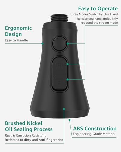 Mbillion Universal Matte Black Kitchen Faucet Spray Head Replacement | ABS,3 Function ,Pull-Down Nozzle with 14 Adapters,Compatible with Moen,Delta,Kohler,WEWE American Standard Sink Faucet Head - color: Black