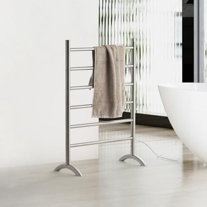 Freestanding Towel Warmer, Brushed Stainless Steel | Top One-Button Timer (2H/4H/Continuous), Rapid Heating, No Bending, Stainless Steel, Bathroom/Dressing Room。 - color: Brushed