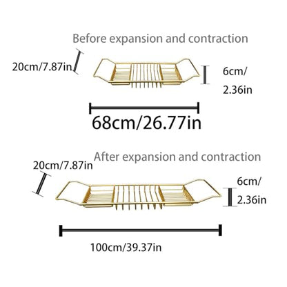 Stainless Steel Expandable Shower Bathtub Tray Over Tub Bath Caddy Expandable Bath Caddy for The Elegant Tub Chrome Polished (Gold) - color: Gold