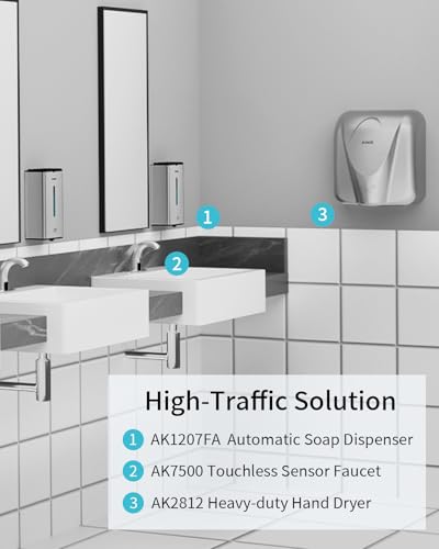 AIKE Automatic Foaming Soap Dispenser 33.8oz for Bathroom,Brushed AK1207FA | Rich Foam and Steel Finish,5-Level Adjustable and Key for Commercial(Battery Not Included),Screw Wall Mount for Space-Saving - color: Brushed Stainless Steel