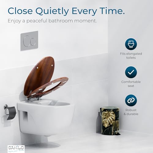 SANILO Wooden Toilet Seat with Soft Close [ELONGATED] - Decorative, Quiet & Slow Close Molded Wood Seat - With Strong Bumpers & Hinges - Adjustable Fit - Mahogany - color: Mahogany