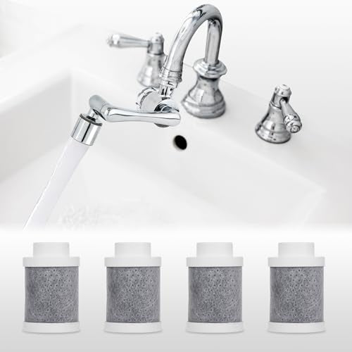 Water Filter for Bathroom Sink 1080 Rotating Swivel Faucet Extender Water Purifier for Sink Remove Chlorine, Taste (Carbon Fiber Filter Replacements(4pcs))