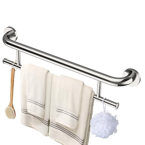 Chrome Towel Grab Bar 24 Inch - 1.25” Diameter, Zepolu Stainless Steel Safety Bar w/Towel Holder, Shower Assist Balanced Support Handle, Wall Mounted Bathroom Towel Rack for Senior Elderly Handicap - color: towel holder - chrome, size: 24 Inch
