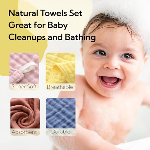 Colorful Baby Washcloths - Muslin Cotton Wash Cloths for Babies, Ultra Soft Newborn-Toddler-Infant-Child Washcloths Burp Cloths.12 Pack Face Bath Towels Reusable for Unisex Baby.