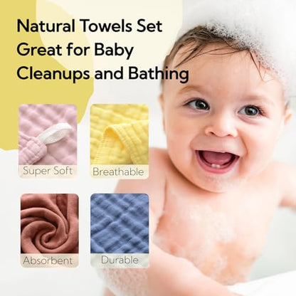 Colorful Baby Washcloths - Muslin Cotton Wash Cloths for Babies, Ultra Soft Newborn-Toddler-Infant-Child Washcloths Burp Cloths.12 Pack Face Bath Towels Reusable for Unisex Baby.