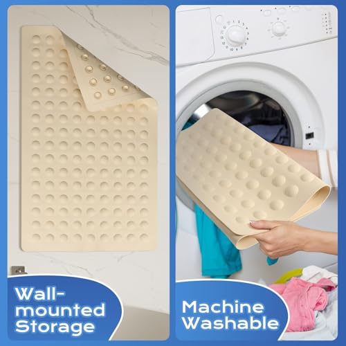 Bathtub Mat Non-Slip Soft Rubber Bathtub Mat, Shower Mat with Strong Suction Cups and Soft Bubbles for Tubs and Showers Bathroom (16''x28'') - color: Beige White (Yellowish)-bubbles, size: 27.6" x 15.8" (Rectangular)