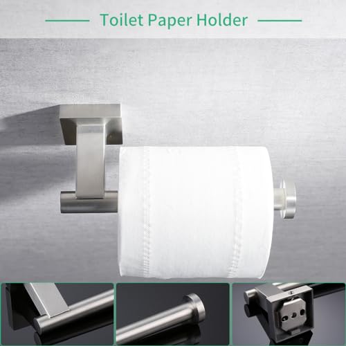 Miyili Bathroom Accessories Set 4-Piece Bath Hardware Kit Brushed Stainless Steel Wall Mount - Includes Double Towel Bar, Hand Towel Rack, Toilet Paper Holder, Robe Hook, BS02N4 - color: Brushed Steel