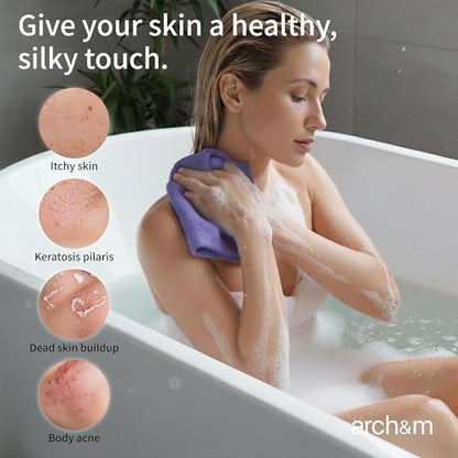 ARCH&M 12-Pack Premium Nylon Exfoliating Washcloth Towel - 35-Inch Quick-Dry, Hygienic Japanese Washcloth for Body & Back - Durable, Machine Washable, Long-Lasting - style: Red x 4 Yellow x 4 Blue x 4