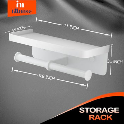Double Toilet Paper Holder with Shelf, iMonse Paper Towel Holder Wall Mount,Tissue Roll Holder for Bathroom Kitchen RV, Double Tissue Roll Rack with Adhesive & Screw (White) - color: White-twoside