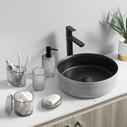 RQYIXI Resin 5-Piece Bath Accessories Set, Silver Crackle, Cotton Swab Jar | bathroom accessories set clear resin silver ice crackle texture shatterproof unbreakable modern countertop organization - size: 5pcs