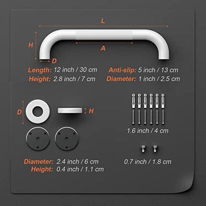 2 Pack White Grab Bar 12 Inch, Grab Bar for Bathtub and Shower | Anti-Slip Knurled Grip, Stainless Steel, Bathroom Handle for Elderly, Balanced Assist Bar, Wall Mounted Handicap Safety Bars