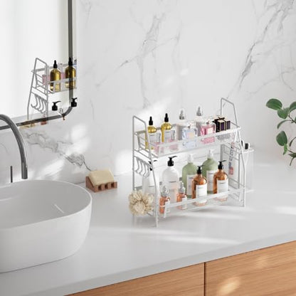 VITVITI 2-Tier Bathroom Organizer Countertop, Metal Wire Mesh Bathroom Counter Organizer Storage with Basket Hooks, Vanity Tray Shelf, Kitchen Spice Rack, Small White - color: Small White Wire Mesh
