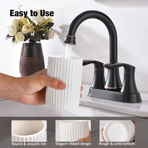 Toothbrush Holders for Bathrooms, Ceramic Tooth Brush Holder Set, Ribbed Bathroom Cups Tumbler, Reusable Toothbrush Mouthwash Cup, Toothpaste Holder Toothbrush Organizer for Bathroom Counter - color: Ribbed-white