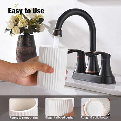 Toothbrush Holders for Bathrooms, Ceramic Tooth Brush Holder Set, Ribbed Bathroom Cups Tumbler, Reusable Toothbrush Mouthwash Cup, Toothpaste Holder Toothbrush Organizer for Bathroom Counter - color: Ribbed-white