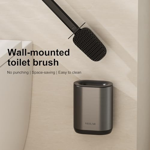 Toilet Brush and Holder Set - Wall Mounted Bathroom Scrub Brush, Toilet Bowl Brush and Plunger Set for Bathroom Cleaner (Grey) - color: Gray