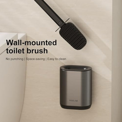 Toilet Brush and Holder Set - Wall Mounted Bathroom Scrub Brush, Toilet Bowl Brush and Plunger Set for Bathroom Cleaner (Grey) - color: Gray