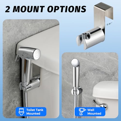 Handheld Bidet Sprayer for Toilet, Bidet Sprayer Kit with Stainless Steel Hose for Feminine Wash, Adjustable Water Pressure Handheld Sprayer for Cloth Diaper Wash (Chrome Silver) - style: Chrome Silver