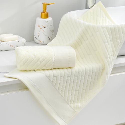sense gnosis White Hand Towels 13 X 29 Inch Bar Pattern 2 Pieces | Super Soft 100% Cotton Terry Diagonal Design Ultra Absorbent Beige Hand Towel for Bathroom - color: White