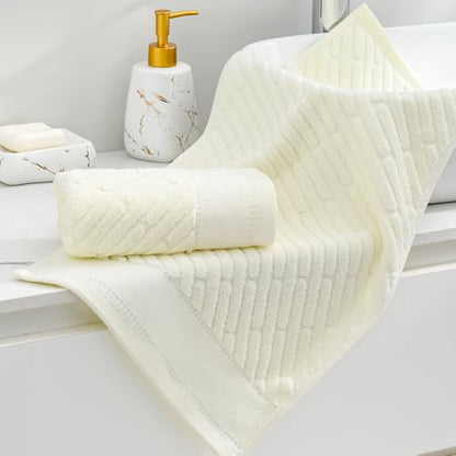 sense gnosis White Hand Towels 13 X 29 Inch Bar Pattern 2 Pieces | Super Soft 100% Cotton Terry Diagonal Design Ultra Absorbent Beige Hand Towel for Bathroom - color: White