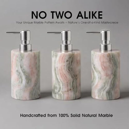 Natural Marble Soap Dispenser, Round Stone Hand Soap Pump for Bathroom & Kitchen Countertop, Rust-Proof Stainless Steel Pump, Heavy Duty Refillable Lotion Dispenser (1, Jade Blossom) - color: Jade Blossom