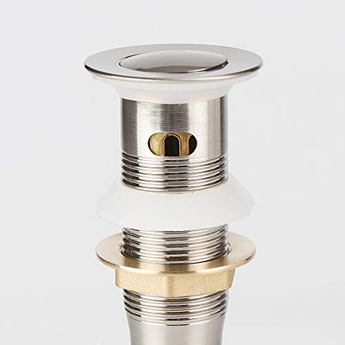 Bathroom Sink Pop Up Drain with Overflow, Strainer, Brushed Nickel | Solid Brass with Detachable Basket Strainer; 7 in. Closed/7.5 in. Open; 1-1/2 in. Min Drain Opening; Push-button Stopper - color: Brushed Nickel, size: Small Popup Cap