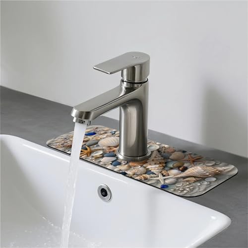 Faucet Fast Absorbent Pad - Beach Sand Shells Starfish , Suitable For Kitchen, Bathroom, Island And Other Scenes - color: Beach Sand Shells Starfish