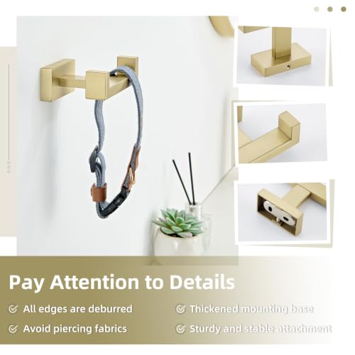 Angle Simple Double Towel Hook Brushed Gold, Bathroom Robe Holder for Wall | SUS304 Stainless Steel, Heavy Duty Dual Coat Hook, Hand Towel Hanger Screw Wall Mount - color: Brushed Gold, size: 1 Pack