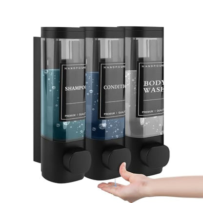 Shampoo and Conditioner Dispenser, 3 Chamber 300ml, Wall Mounted, Black | Shower Soap Dispenser, Refillable Hand Soap Dispensers, Body Wash Dispenser for Bathroom, Kitchen, Hotel, Home - color: Black, size: 3 Chamber