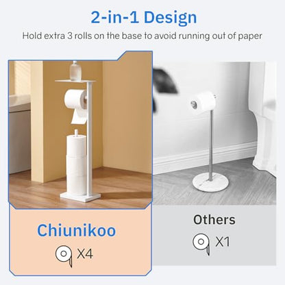 Freestanding Toilet Paper Holder for Bathroom–Stainless Steel Square Tissue Dispenser with Storage Tray & Roll Organizer (White) - color: White
