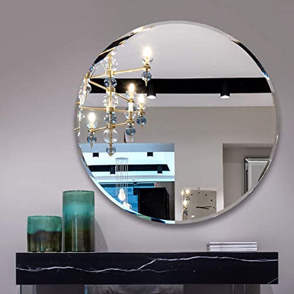 18 Inch Round Frameless Bathroom Vanity Mirror with Beveled Edge - Shatterproof Circle Wall Mounted Decorative Glass with Safety Backing for Living Room Bedroom Hallway Entryway - Fab Glass and Mirror - size: 18"L x 18"W, style: Round