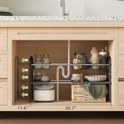 Under Sink Organizers and Storage,Expandable under cabinet organizer Shelf | 2 tier expandable shelf for kitchen,bathroom,4 Removable ABS Panels and 4 Baskets,Adjustable partition height,20.7-32.3" W - size: 4 Panels and 4 Baskets