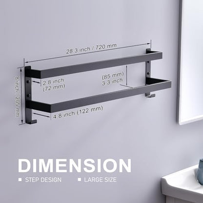 Double Towel Bar Towel Racks for Bathroom, Bath Towel Holders Wall Mount, Stainless Steel Towels Shelves Towel Rail, 2-Tiers (Matte Black, 28 Inches) - color: Matte Black, size: 28 Inches