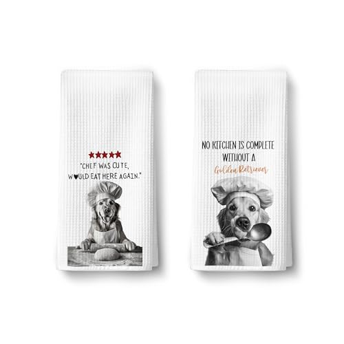 Funny Golden Retriever Kitchen Hand Towels Decorative Set of 2 - Chef was Cute Dog Themed Dish Towels for Kitchen Decor, Funny Golden Retriever Gifts for Women117 - color: Wcolor 010