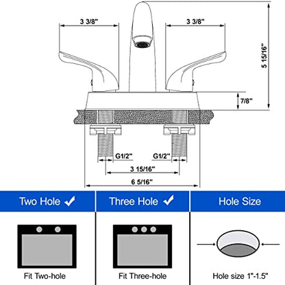 2 Handle Bathroom Sink Faucet, with Pop up Drain & Supply Lines, 4 Inch Centerset Brushed Nickel Faucet for Lavatory Bathroom Sink, Professional Modern Vessel Deck Mount Vanity rv Faucet | 4 Inch Centerset Faucet for Lavatory Bathroom Sink, Professional M