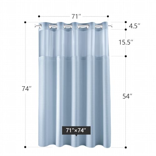 River Dream Cotton Blend Shower Curtain Set with Liner, Misty Blue, 71x74 | Waffle Weave, No Hook Needed, with Snap in Replacement Liner, Top Sheer Window, Hotel Quality Fabric for Bathroom - color: Misty Blue, size: 71"W x 74"L (Pack of 1)