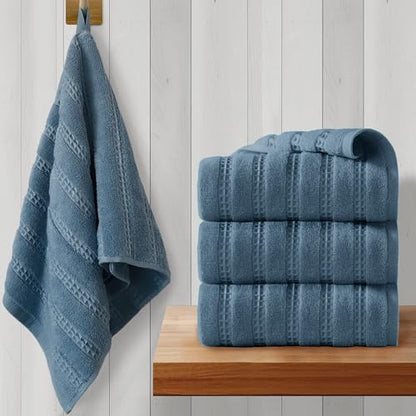 VOOVA & MOVAS Navy Blue Hand Towels 4PC,13"x30", 100% Cotton | Waffle Weave Fabric, Soft Lightweight & Absorbing, Quick Dry & Non-fading, Unshrinkable - color: Navy Blue