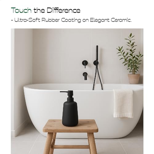 Soft Touch Matte Black Ceramic Soap Dispenser 2 Pack, Minimal | Rubber Paint Finish, Smooth Relaxing Touch, Sleek Modern Shape, Elegant Countertop Accent, Minimal Bathroom And Kitchen Decor - color: Matte Black 2 Pieces