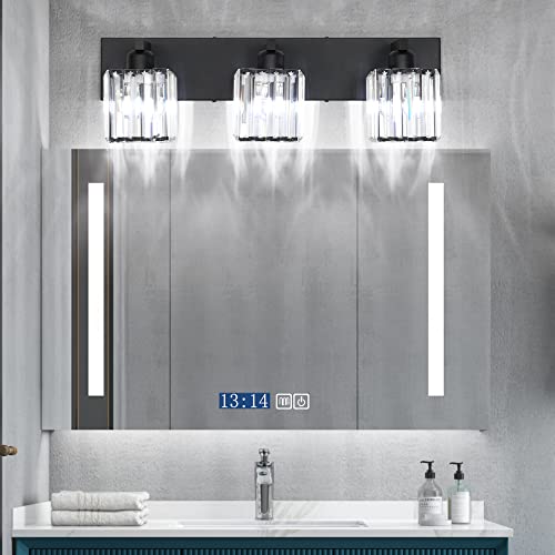 Aipsun Black Vanity Light Bathroom Lighting Fixtures 3 Light Crystal Modern Bathroom Vanity Light (Exclude Bulb) - color: Black, size: 23 inch