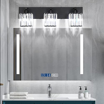 Aipsun Black Vanity Light Bathroom Lighting Fixtures 3 Light Crystal Modern Bathroom Vanity Light (Exclude Bulb) - color: Black, size: 23 inch