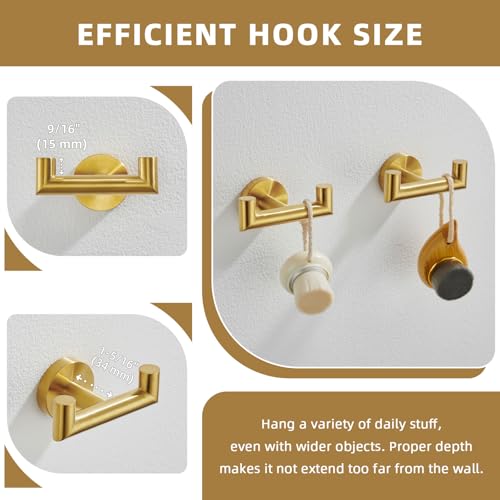 Angle Simple Towel Hooks 2 Pack, Double Bath Towel Holder Brushed Dark Gold | SUS304 Stainless Steel, Robe Coat Wall Hook for Bathroom Entryway Closet, Screws Mount - color: Brushed Dark Gold, size: 2 Pack