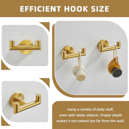 Angle Simple Towel Hooks 2 Pack, Double Bath Towel Holder Brushed Dark Gold | SUS304 Stainless Steel, Robe Coat Wall Hook for Bathroom Entryway Closet, Screws Mount - color: Brushed Dark Gold, size: 2 Pack