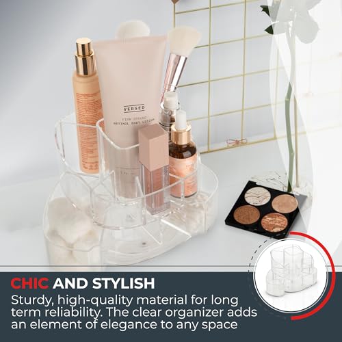 Masirs Small 360 Rotating Makeup Organizer, 5 Compartments, Square Clear | Small 360 Rotating Makeup Organizer, 5 Compartments, Acrylic Mini Lazy Susan, Vanity Bathroom Counter, Square Clear - color: Square Clear