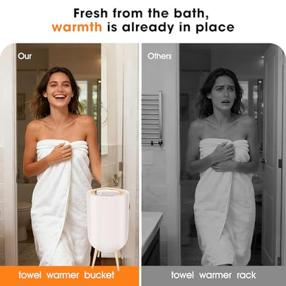 STARLEAD 20L Heated Towel Warmers for Bathroom Large Towel Warmer Bucket | Wood Handle, Auto Shut Off, Bluetooth and RGB, Fits Up to Two 40"X70" Oversized Towels, Bathrobes, Blankets - color: White-round