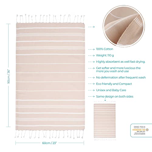 Cacala 100% Turkish Cotton Kitchen Tea Towels, Highly Absorbent Luxury Soft Quick Drying Dish Towel with Hanging Loop for Gym, Yoga, Bath, Sports, Cleaning and Kitchen (23 x 36), Beige - color: Beige