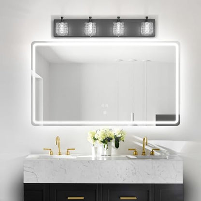Ralbay Crystal Vanity Lights - 4 LED Modern Matte Black Bathroom Vanity Lights Over Mirror - color: Black, size: 26 inch