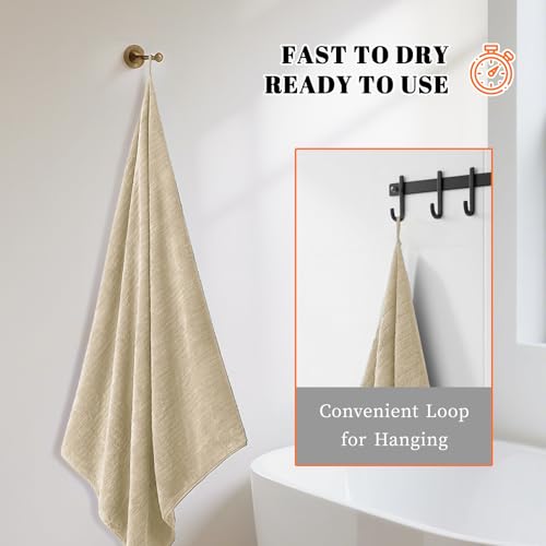 Bath Towels Set of 4 Extra Large 35 x 70 Inches,Luxury Thick High Absorbent and Quick Dry Bath Sheet,Ultra Soft Microfiber,Bathroom,Beach,Yoga,Sport,SPA,Fitness (Beige) - color: Beige, style: 4 Piece Bath Towels