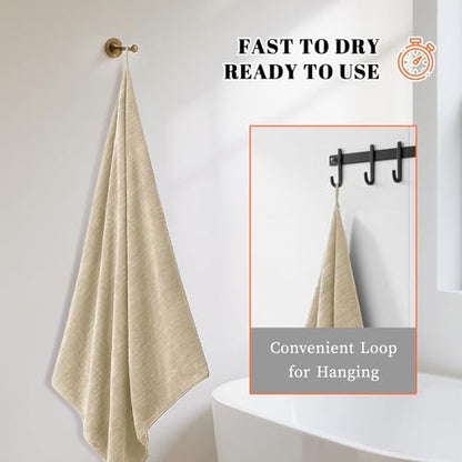 Bath Towels Set of 4 Extra Large 35 x 70 Inches,Luxury Thick High Absorbent and Quick Dry Bath Sheet,Ultra Soft Microfiber,Bathroom,Beach,Yoga,Sport,SPA,Fitness (Beige) - color: Beige, style: 4 Piece Bath Towels