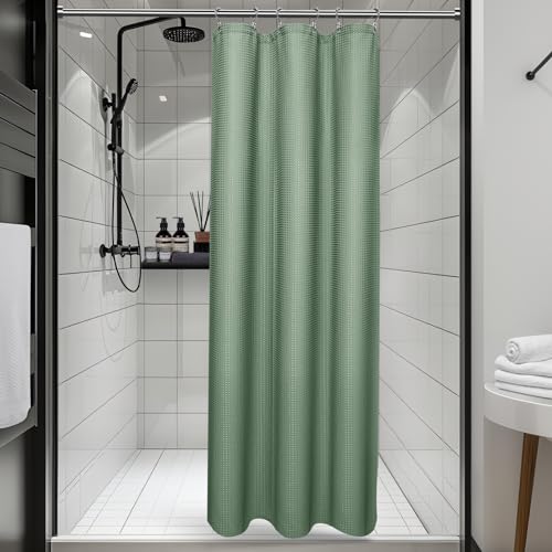 3 in 1 Shower Curtain Set, Waffle Shower Curtain and Liner Set with 6 Double Sided Shower Curtain Hooks, 258GSM Luxury Weighted Cloth Shower Curtain for Shower Stall, 36 W x 72 H, Sage Green - color: Sage Green, size: 36"W x 72"L (Pack of 1)