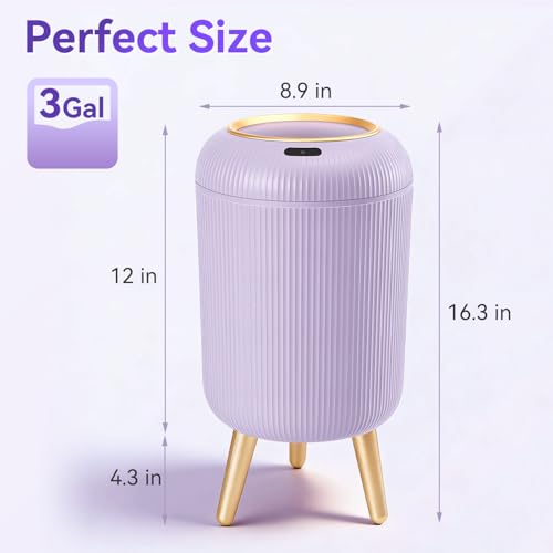 Bathroom Trash Can Automatic Touchless,3 Gallon Purple Gabage can | Motion Sensor Trash Can with Lid and legs,Smart Diaper Garbage Bin,Auto Small WasteBasket for Bedroom,Office,Restroom,Laundry - color: Purple