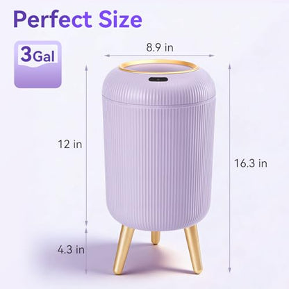 Bathroom Trash Can Automatic Touchless,3 Gallon Purple Gabage can | Motion Sensor Trash Can with Lid and legs,Smart Diaper Garbage Bin,Auto Small WasteBasket for Bedroom,Office,Restroom,Laundry - color: Purple